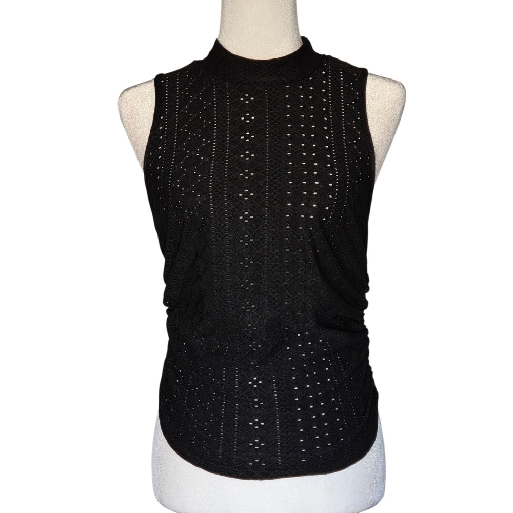 Womens Black Mock Neck Knit Top Size Small 90s Grunge Dark Feminine Ruched Tank